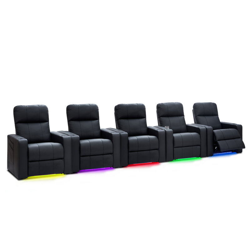 Fauteuil inclinable de luxe pour cinéma maison à gravité zéro pour salle multimédia, salle de jeux ou de salon, similicuir résistant aux égratignures avec éclairage à DEL 7 couleurs, recharge USB et type C, ensemble de 5