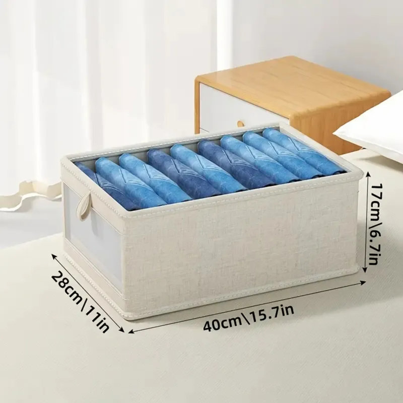 Boîte de rangement pliable de style lin avec fenêtre d'observation - Organisateur de garde-robe empilable robuste pour garde-robe, sous le lit et tablette, solution peu encombrante (blanc nano)
