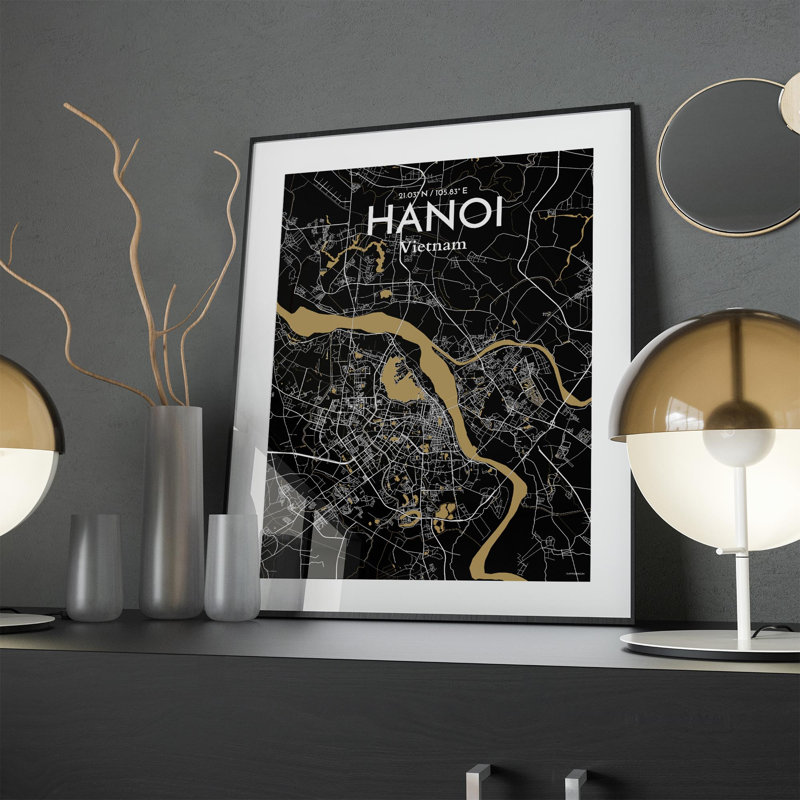 Hanoi City Map In Luxe - No Frame Print, 24cm H x 18cm W x 0.05cm D