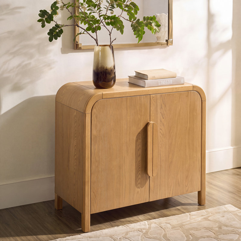 Backlund 36"W 2-Door Modern Natural Storage Oak Wood Cabinet with Adjustable Shelves, Oak