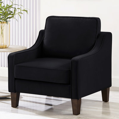 Fauteuil de chambre à coucher chic avec velours de luxe et structure en bois stable, rembourrage noir confortable