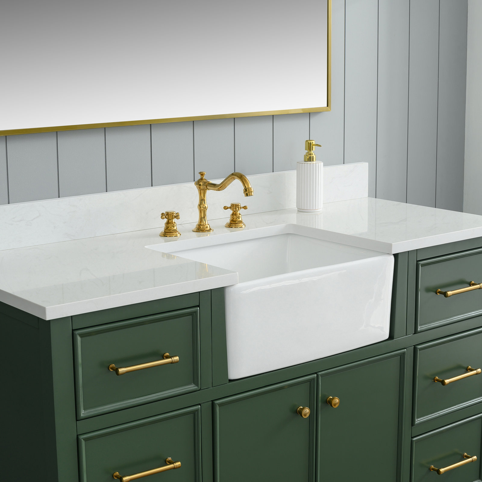 Aisa 54" Pine Single Bathroom Vanity, Evergreen/Brushed Gold