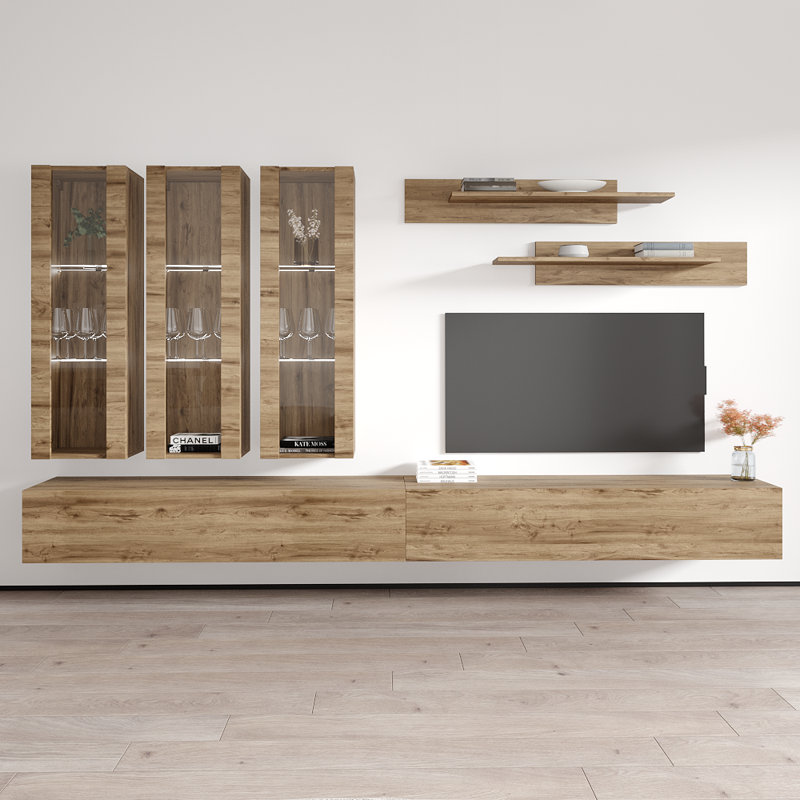 Meuble audio-vidéo flottant pour téléviseur de 88 po ou moins Vredenburgh, Chêne