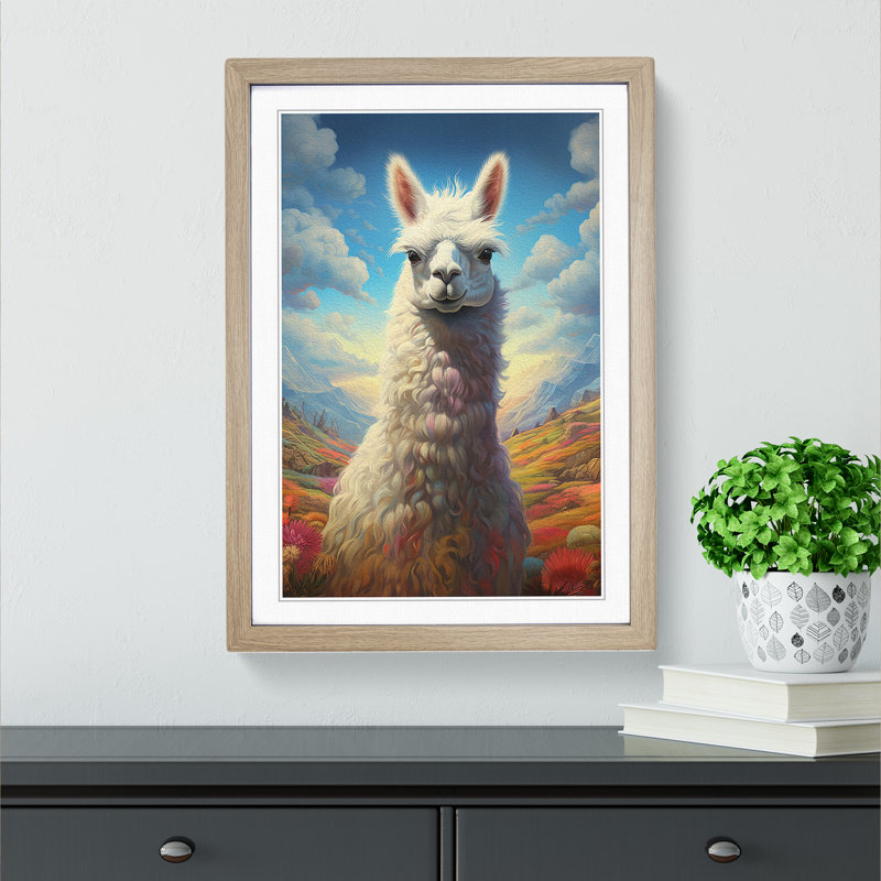 Llama Conceptual No.2 - Single Picture Frame Print on Wood, Oak Framed, 64cm H x 46cm W x 2cm D