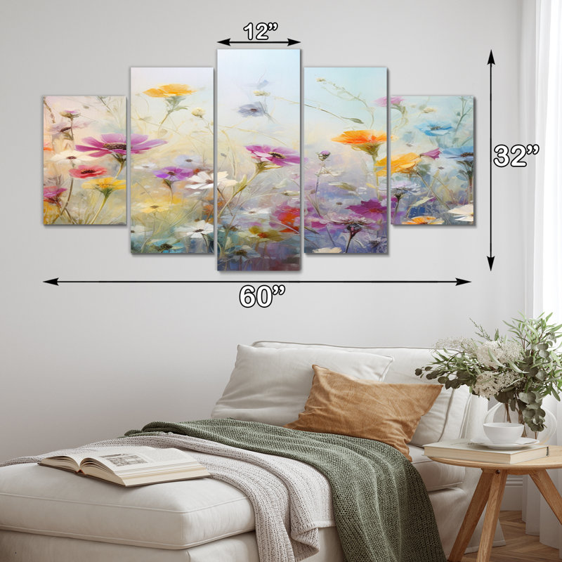 Newman - Art mural sur toile floral - 5 panneaux