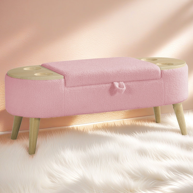 Banc de rangement avec repose-pieds avec couvercle à fermeture en douceur, grande capacité de 44 po, tissu 3D moelleux et bois massif pour le salon, le vestibule, la chambre à coucher