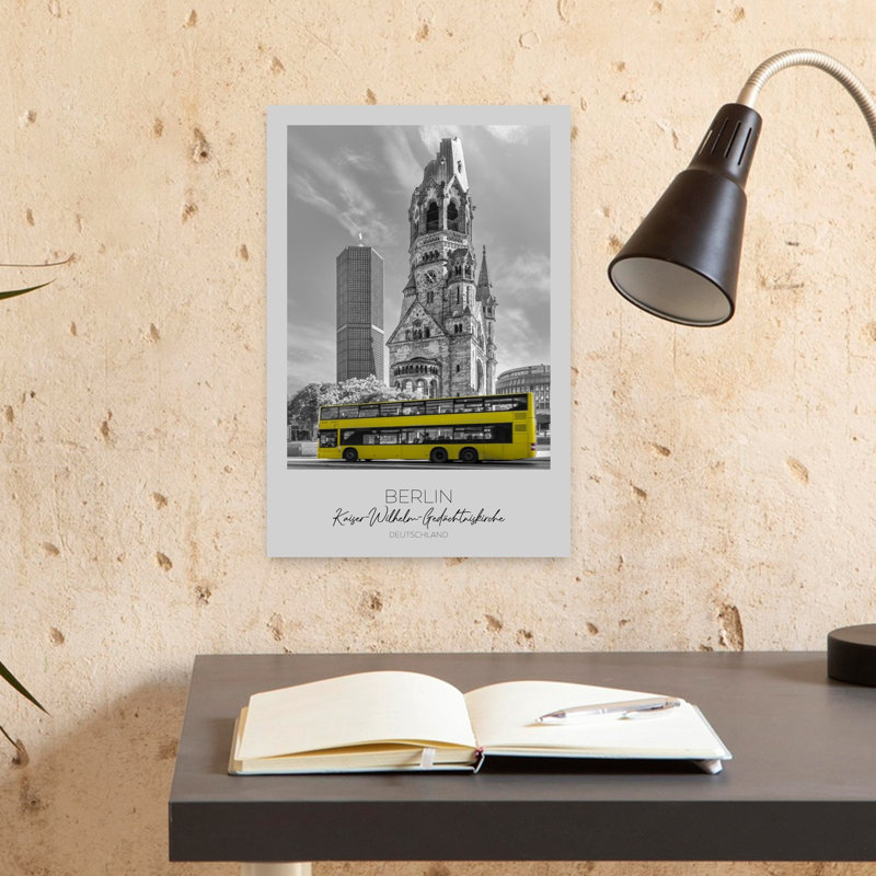 Berlin Memorial Church Bus Modern Abstract Architecture City Wall Art Print 1 Piece Wrapped Canvas Wall Art