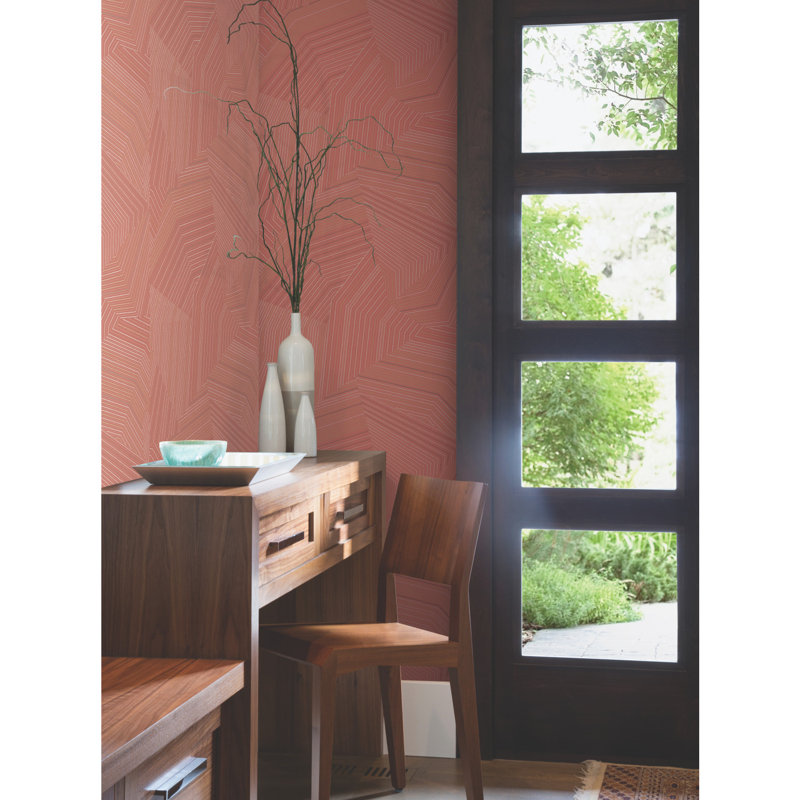 Geometric Metallic Wallpaper Roll, Desert Red