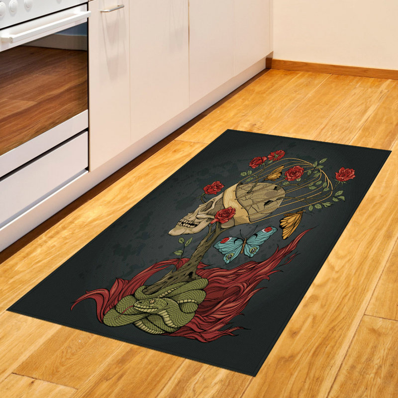 Tapis décoratif en fibre de polyester haute densité à longs fils Skull, Rectangle 2 pi 7 po x 5 pi