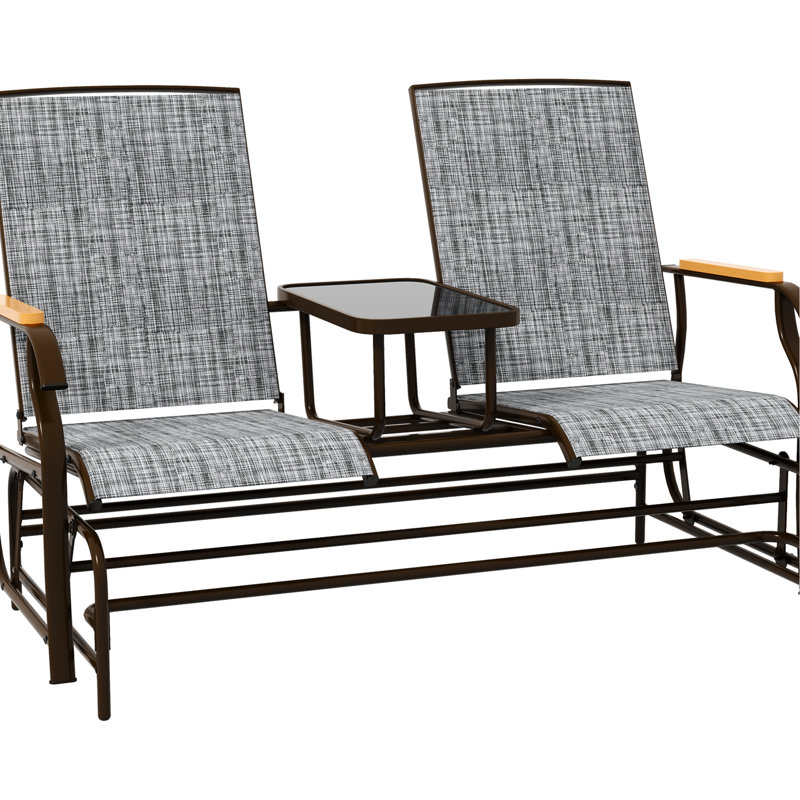 Banc oscillant gris avec sièges respirants et table stable en maille antirouille