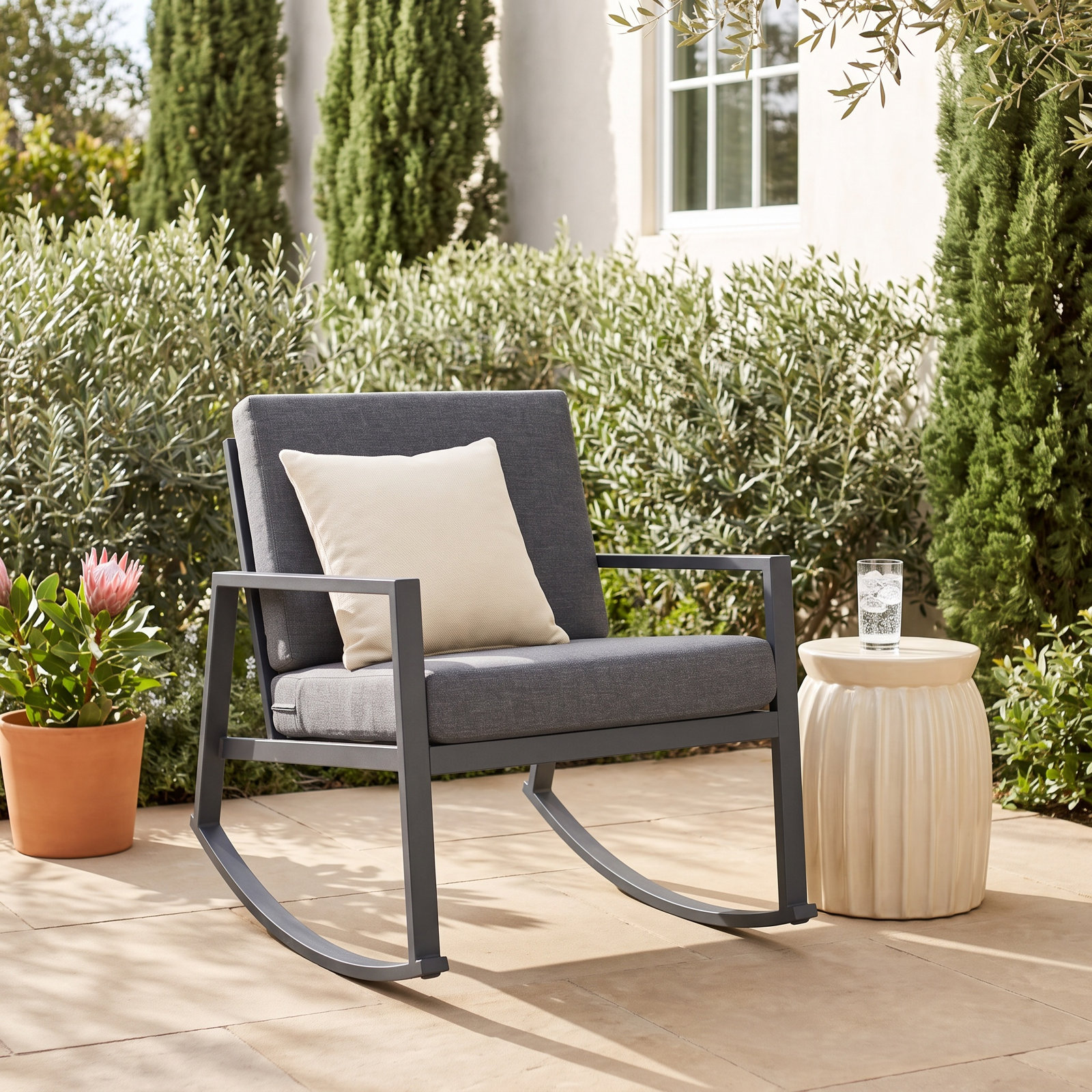 Outdoor Chair with Sunbrella® Cushions, Gray Performance Basketweave