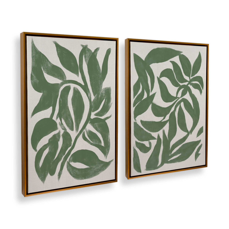 Verdant Flow Set of 2 Prints, 12" x 8", Polished Gold Floater Frame