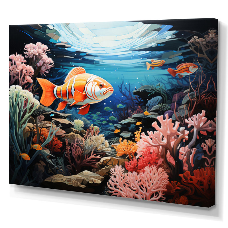 «Underwater Coral Reef Profondeurs V», reproduction sur toile, H 24 po x l 32 po x P 1 po, Toile tendue