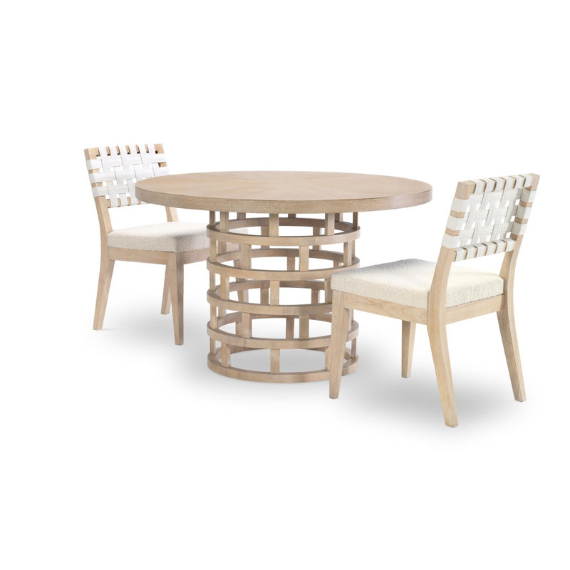 Biscayne Beige and White Round Oak Dining Table