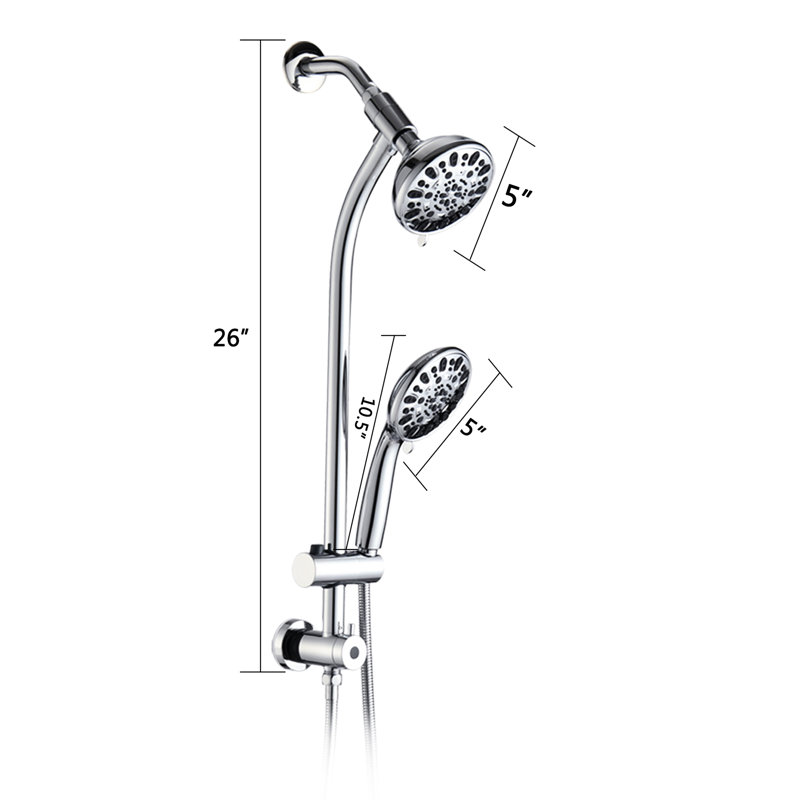Douche à barre coulissante en acier inoxydable - pomme de douche double à 7 réglages, fixation murale, pomme de douche à raccord 1/2 ", débit de 1,8 gal / min, corrosion