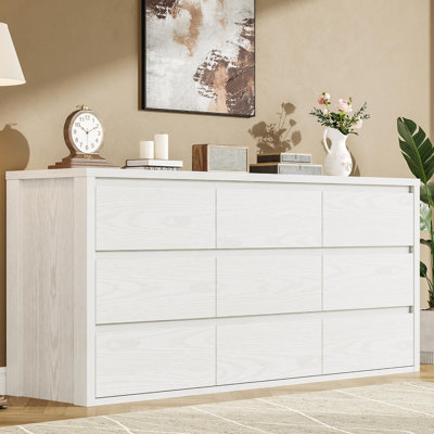 Rustic Farmhouse 9 Dresser for Bedroom, Wooden Drawer Dresser, Handle-Free Storage Cabinet with Drawers