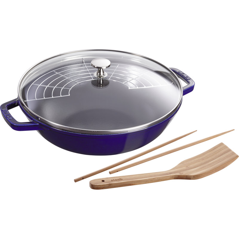 STAUB Cast Iron Non-Stick Wok, 30cm, Dark blue