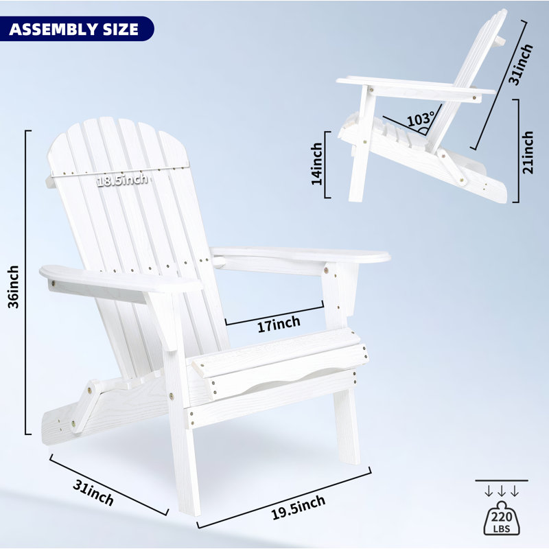 Chaise Adirondack pliante classique en bois Adirondack (ensemble de 2), Blanc, 2