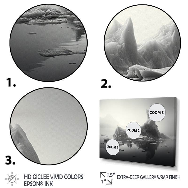 Iceberg gris gelé sérénité, Cadre flottant noir, H 34 po x l 44 po x P 1,5 po