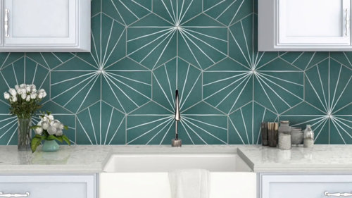 sunwings Concret Green Hexagon 11.7x10.2in. Mosaic Backsplash