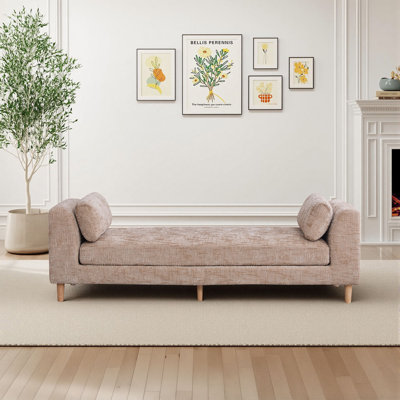 83.1" W Modern Chenille Chaise Lounge Bedroom Bench With Bolster Pillows