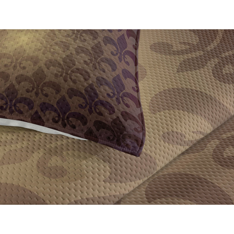 Fleur De Lis Traditional Polyester Damask Coverlet, Twin Bedspread + 1 Sham