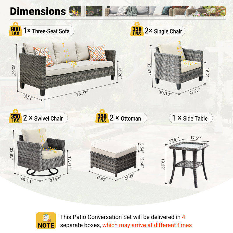 Premium All-Weather Wicker 9 - Person Patio Conversation Set with Cushions, Beige