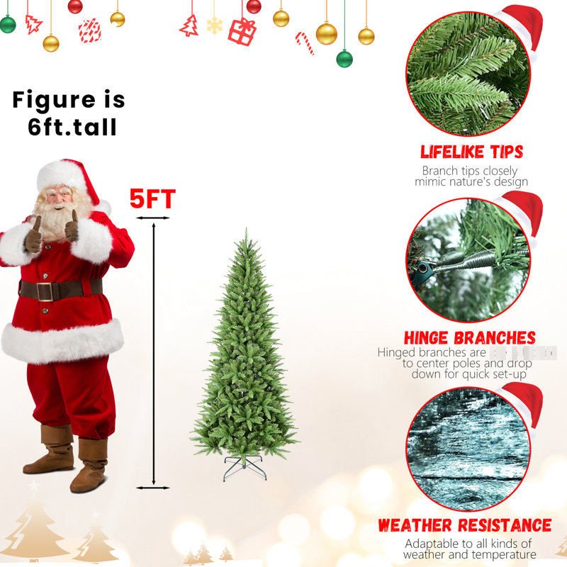 Arbre de Noël de 7,5 pi pour les petits espaces, 1396 branches Pe + réalistes, conception à charnières facile à installer, coins de soutien avec espaces restreints, pointes mixtes, assemblage en métal robuste