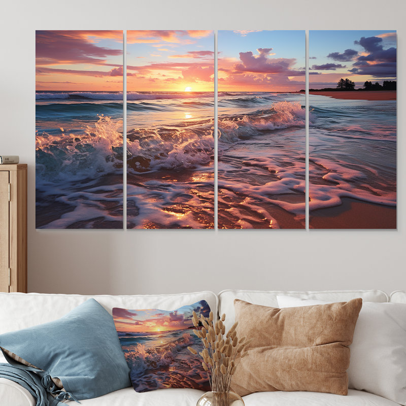 Décoration murale 4 pièces Beachside Sunset Horizon V - Rose, H 28 po x l 48 po