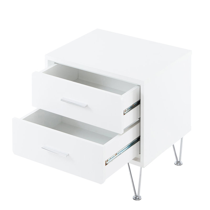 Commode chic blanche avec pieds en épingle à cheveux pour l'organisation de la chambre à coucher, Blanc / Nickel