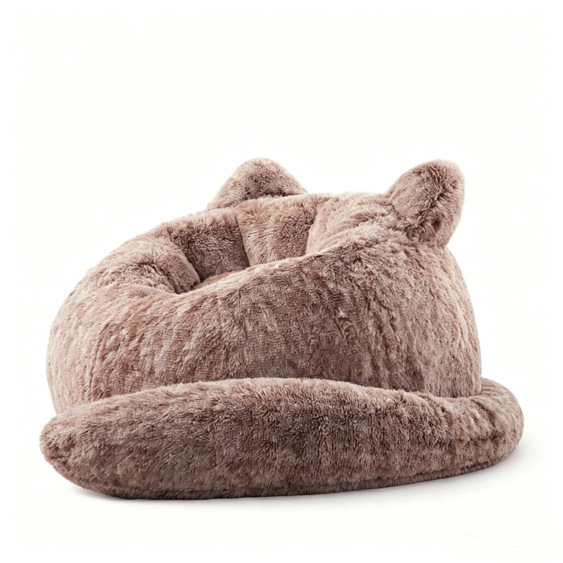 Fauteuil à billes en forme de chat de style fantaisiste moderne, canapé paresseux en fausse fourrure de lapin avec coussin amovible pour adultes et enfants