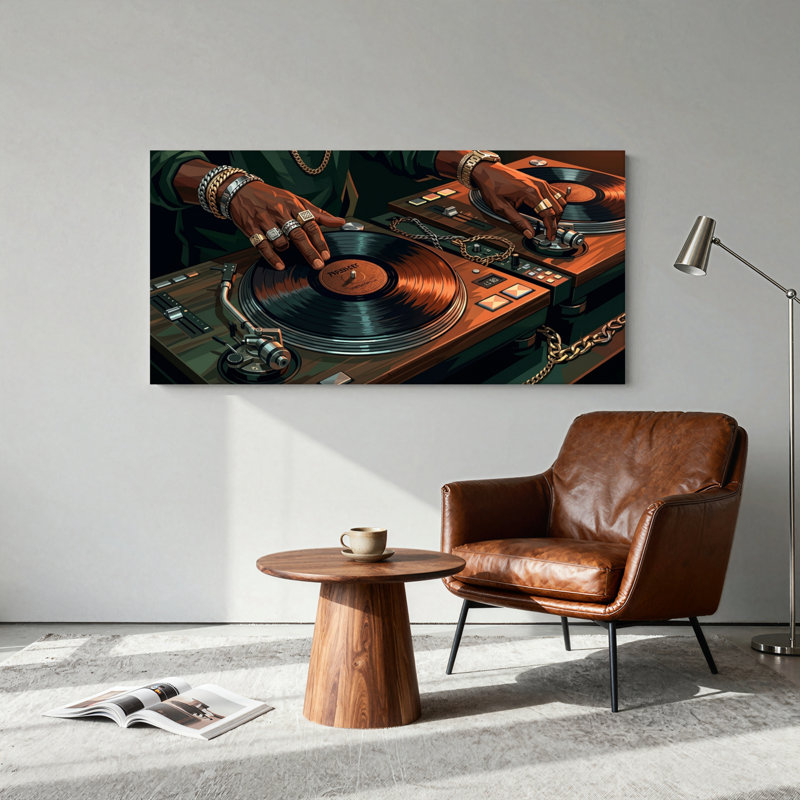 Ensemble de 1 tableau sur toile représentant une platine DJ, L 32 po x H 16 po, Toile tendue