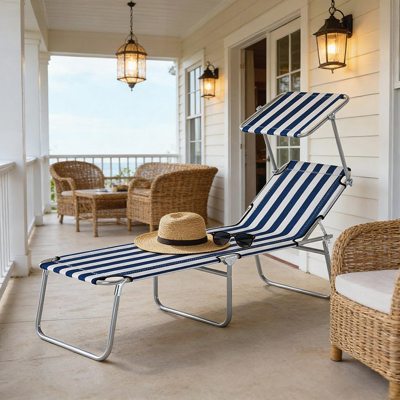 Fauteuil de bronzage pliant moderne avec auvent et dossier réglables, pour une détente et une portabilité à l'extérieur