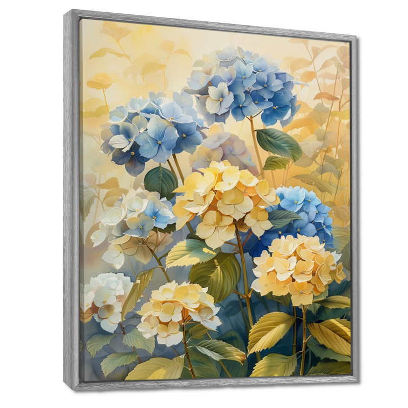 Impression d'art mural bleu et jaune, H 12 po x l 20 po, Encadrement argenté