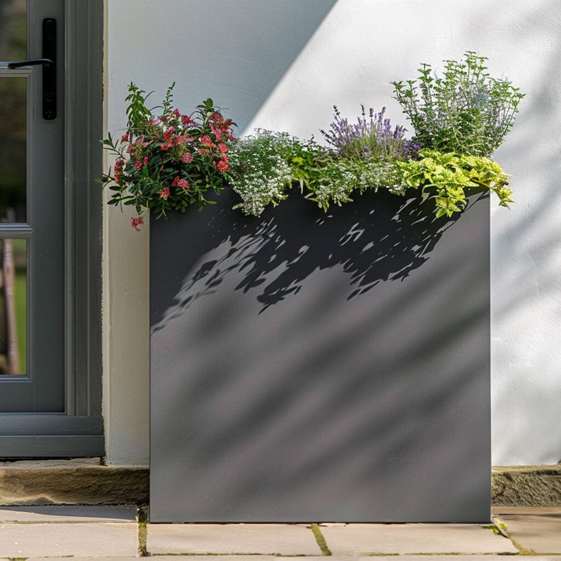Reny Galvanised Zinc Trough Planter, Grey, 40cm H x 100cm W x 40cm D