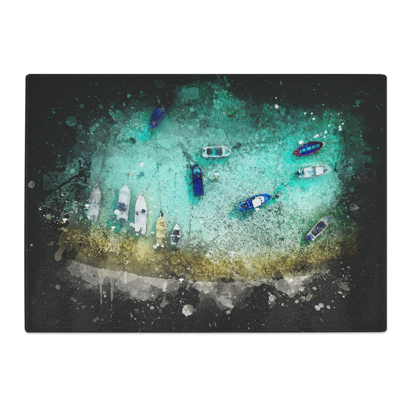Tempered Glass Aerial View of Boats Paint Splash Chopping Board, 20 cm x 28.5 cm