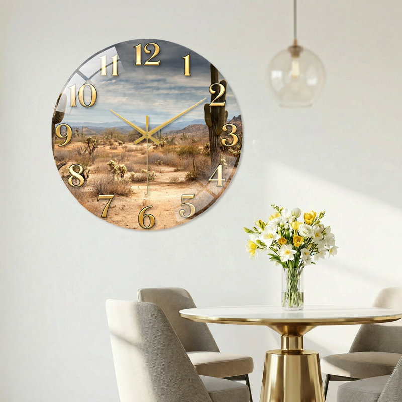 Paysage désertique horloge murale décorative en verre 23,6 po, 60 x 60 cm (23,6 x 23,6 pouces)
