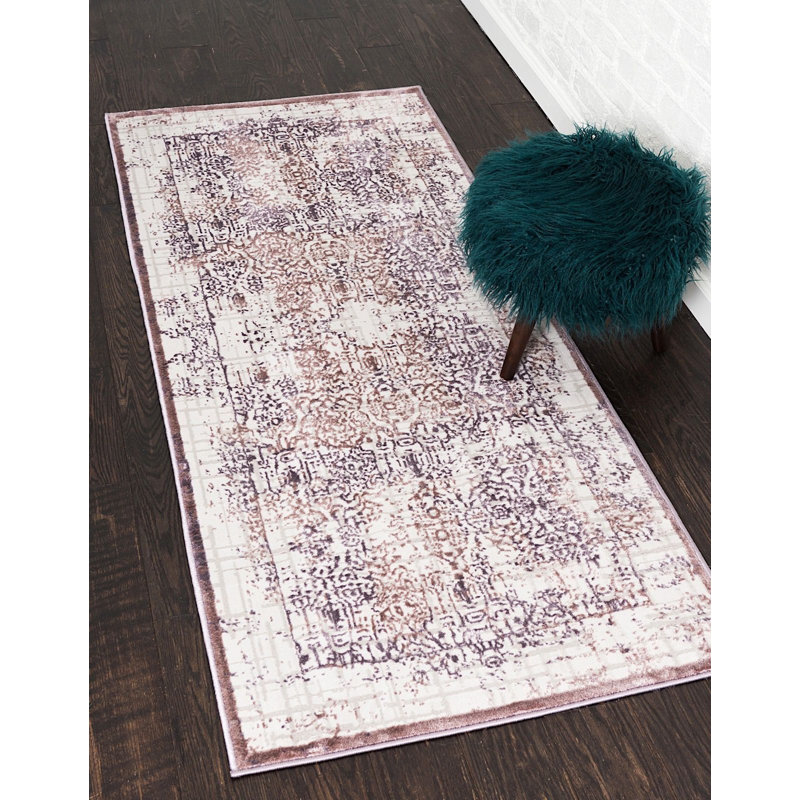 Tapis lavande à motif oriental Glencoe, Tapis de couloir 2 pi 7 po x 6 pi
