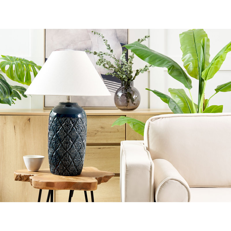 Richy Ceramic Table Lamp, Dark Blue, White