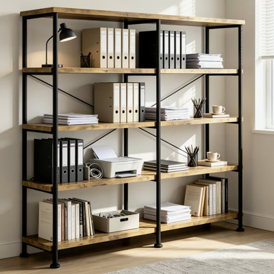 Bibliothèque échelle grise à 4 niveaux en bois flotté gris, bibliothèque de rangement en bois franc d'ingénierie industrielle pour le salon