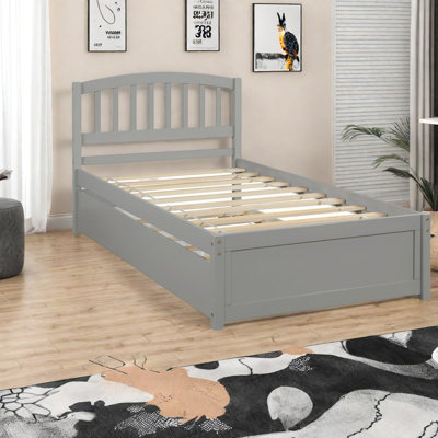 Lits simples en bois durables avec lit gigogne peu encombrant, style gris moderne