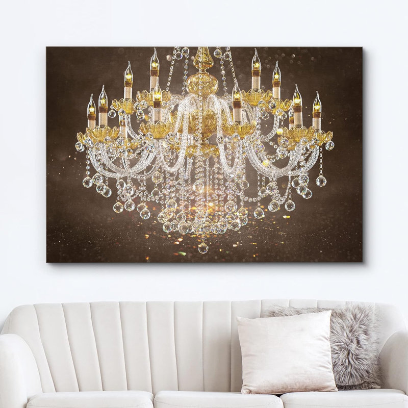 Glam Crystal Chandelier " Brown Paint Stroke Gold Crystal Chandelier Decor Lights Contemporary Relax Calm Wall Art "