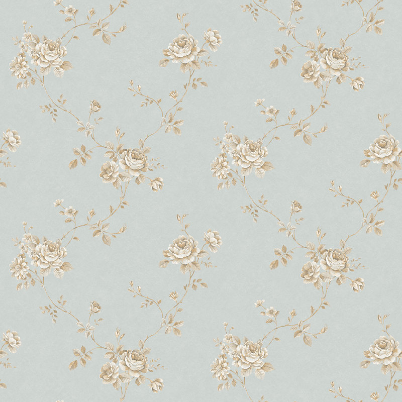 Palazzo 2 Floral Rose Wallpaper Roll, Light Blue/Bronze
