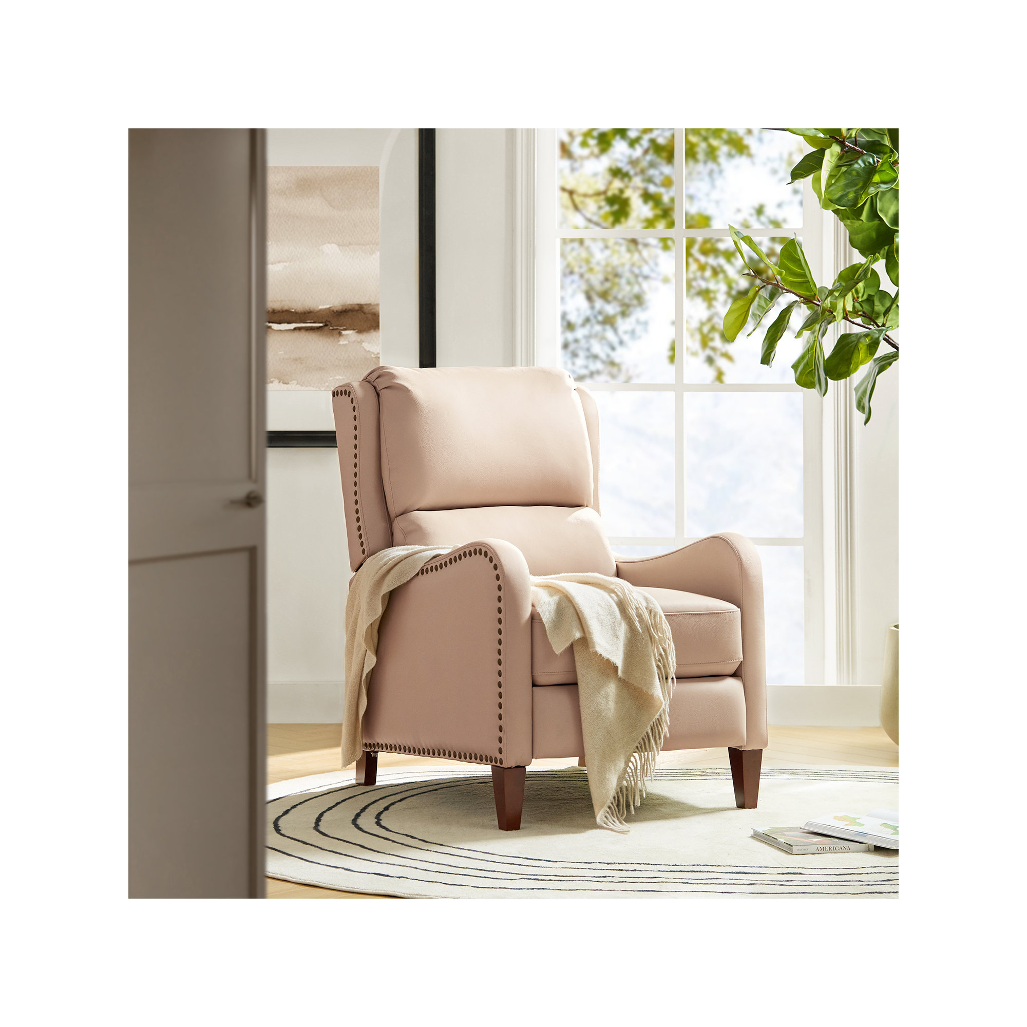 Beecher 28.75" Wide Genuine Leather Manual Club Recliner, Pink Genuine Leather