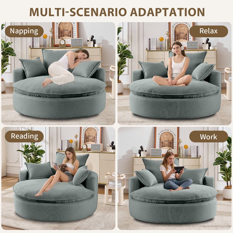 Oversized Barrel Chair – Corduroy, Compression-Molded Foam, Swivel, Gray