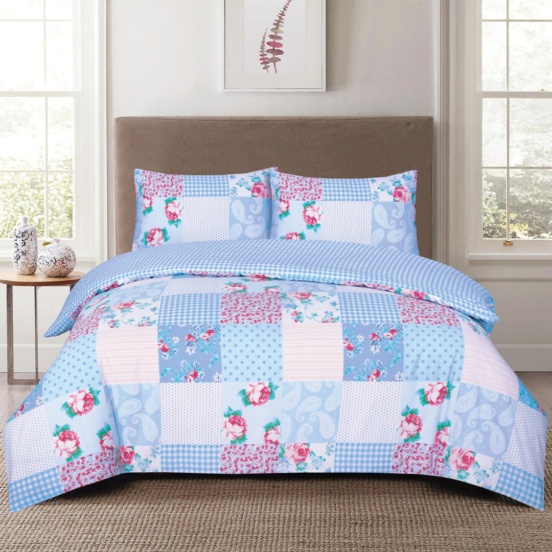 Duvet Cover Set with Pillowcases Cotton Rich Damask Pattern Bedding Soft Easy Care Wrinkle Resistant and Durable
