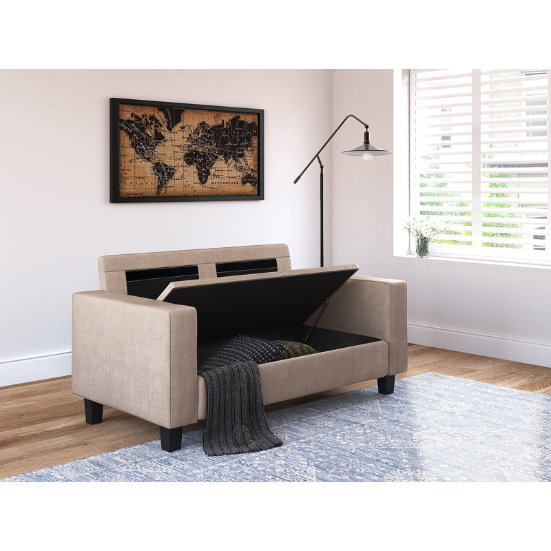 Serta Palisades 61" Track Arm Fabric Loveseat with Storage, Soft Tan