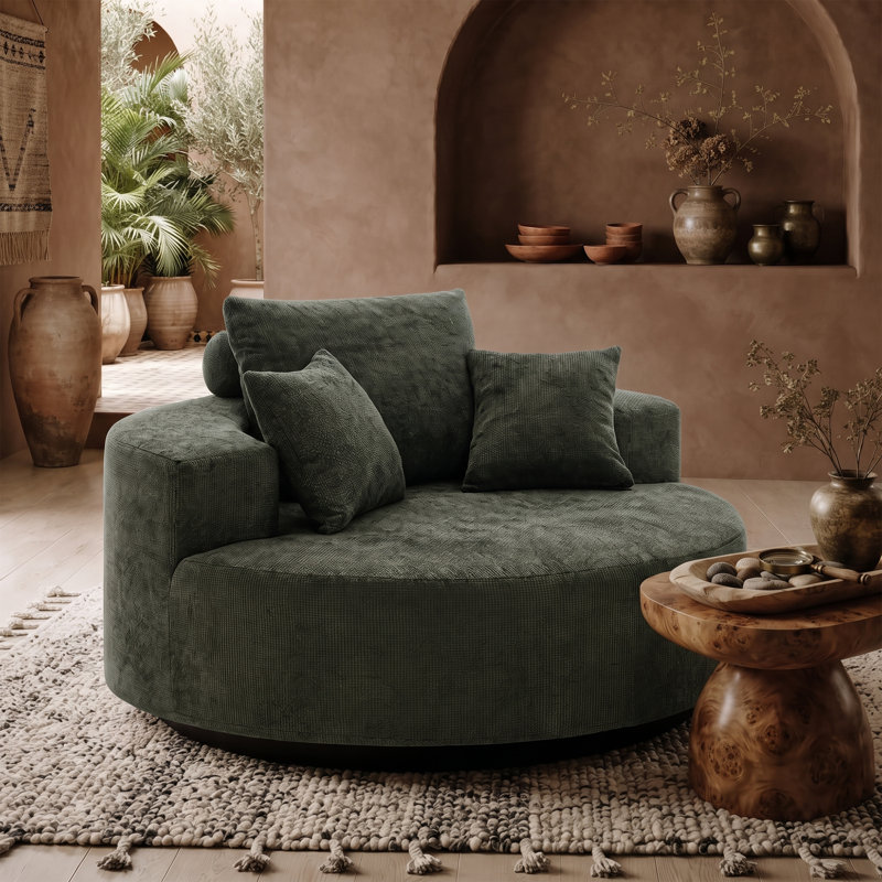 Fauteuil d'appoint rond de 55 po en forme de nuage, fauteuil à assise profonde entièrement assemblé, chenille beige, Green