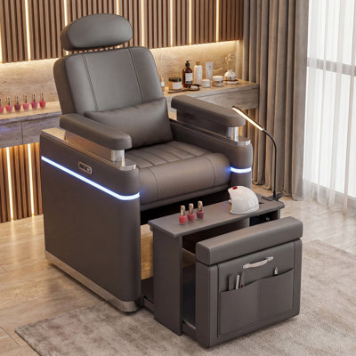 Station de pédicure électrique de luxe, fauteuil de spa pour les pieds sans plomberie, canapé inclinable pour bain de pieds, nail art, rallonges de cils avec lumière DEL, gris