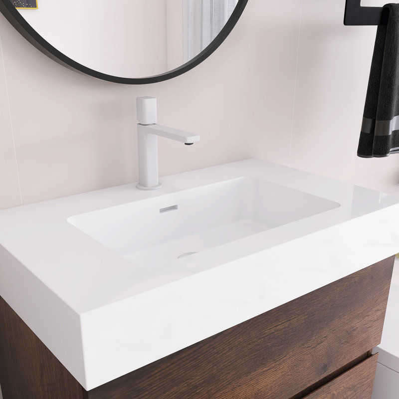 Meuble-lavabo à poser une pièce 30 po, Blanc, Brun
